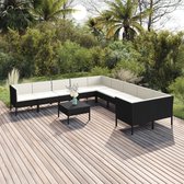 11-delige Loungeset met kussens poly rattan zwart