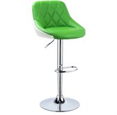 Kamyra® Industriële Lederen Barkruk - Barstoelen met Rugleuning - Verstelbare Zithoogte 60 - 82 cm - Groen / Wit 37.5 x 47.5 cm