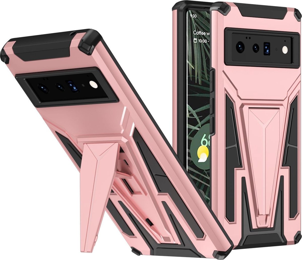 Mobigear Hoesje geschikt voor Google Pixel 6 Pro Telefoonhoesje Hardcase | Mobigear Armor Stand Backcover Shockproof met Standaard | Schokbestendig Pixel 6 Pro Telefoonhoesje | Anti Shock Proof - Roségoud