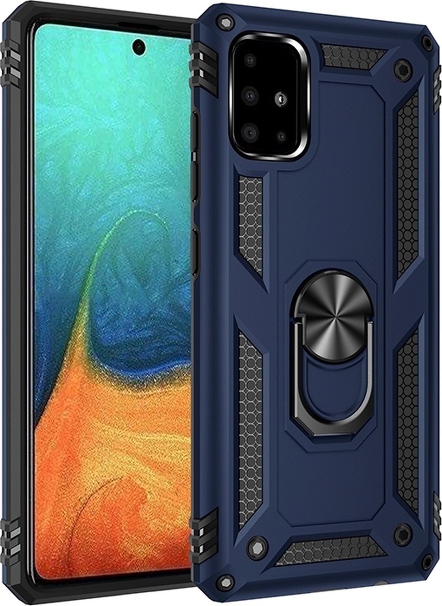 Mobigear Hoesje geschikt voor Samsung Galaxy A71 Telefoonhoesje Hardcase | Mobigear Armor Ring Backcover Shockproof met Ringhouder | Schokbestendig Galaxy A71 Telefoonhoesje | Anti Shock Proof - Blauw