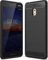 Mobigear Hoesje geschikt voor Nokia 2.1 Telefoonhoesje Flexibel TPU | Mobigear Brushed Slim Backcover | 2.1 Case | Back Cover - Zwart