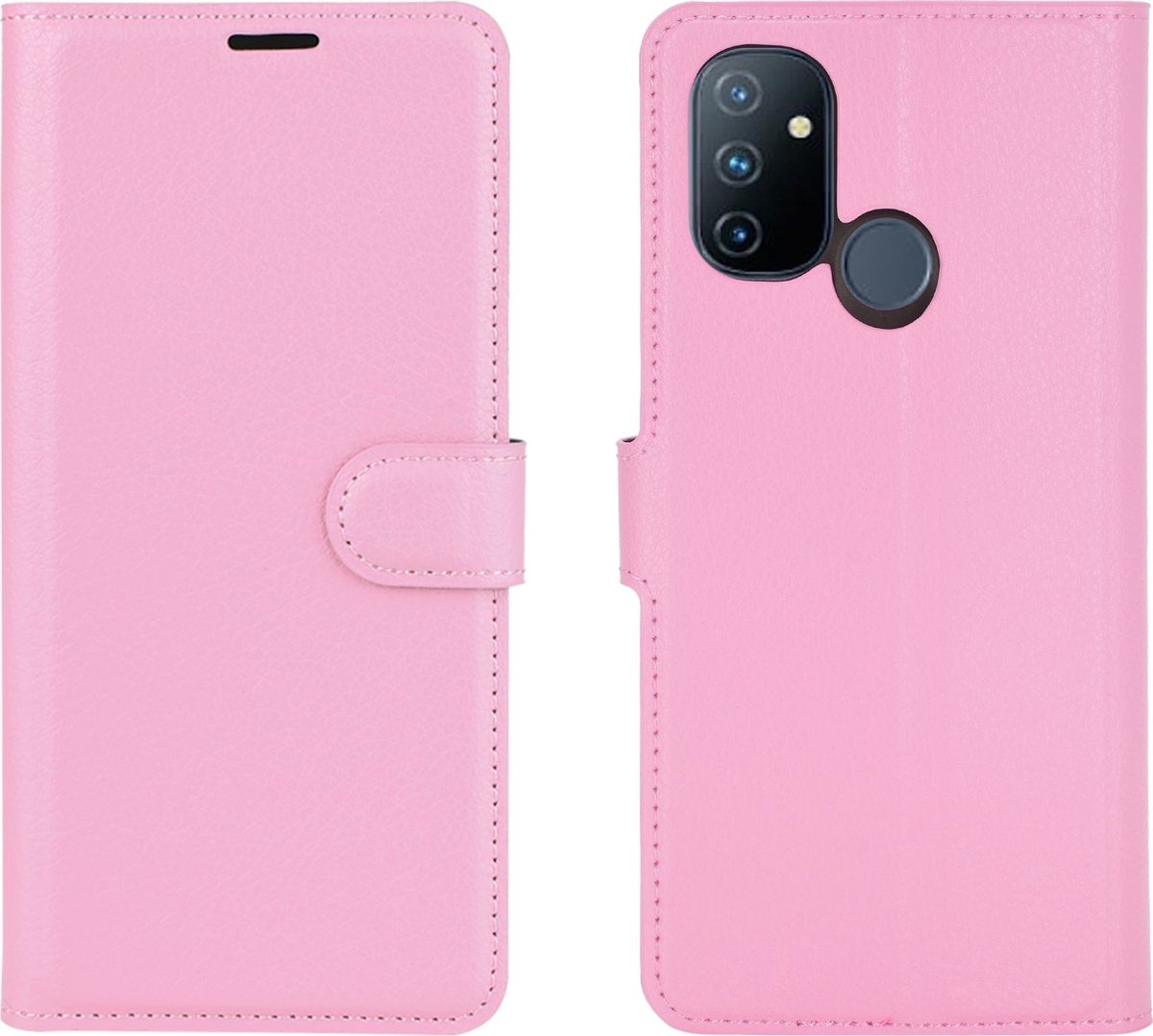 Mobigear Telefoonhoesje geschikt voor OnePlus Nord N100 Hoesje | Mobigear Classic Bookcase Portemonnee | Pasjeshouder voor 3 Pasjes | Telefoonhoesje voor Pinpas / OV Kaart / Rijbewijs - Roze