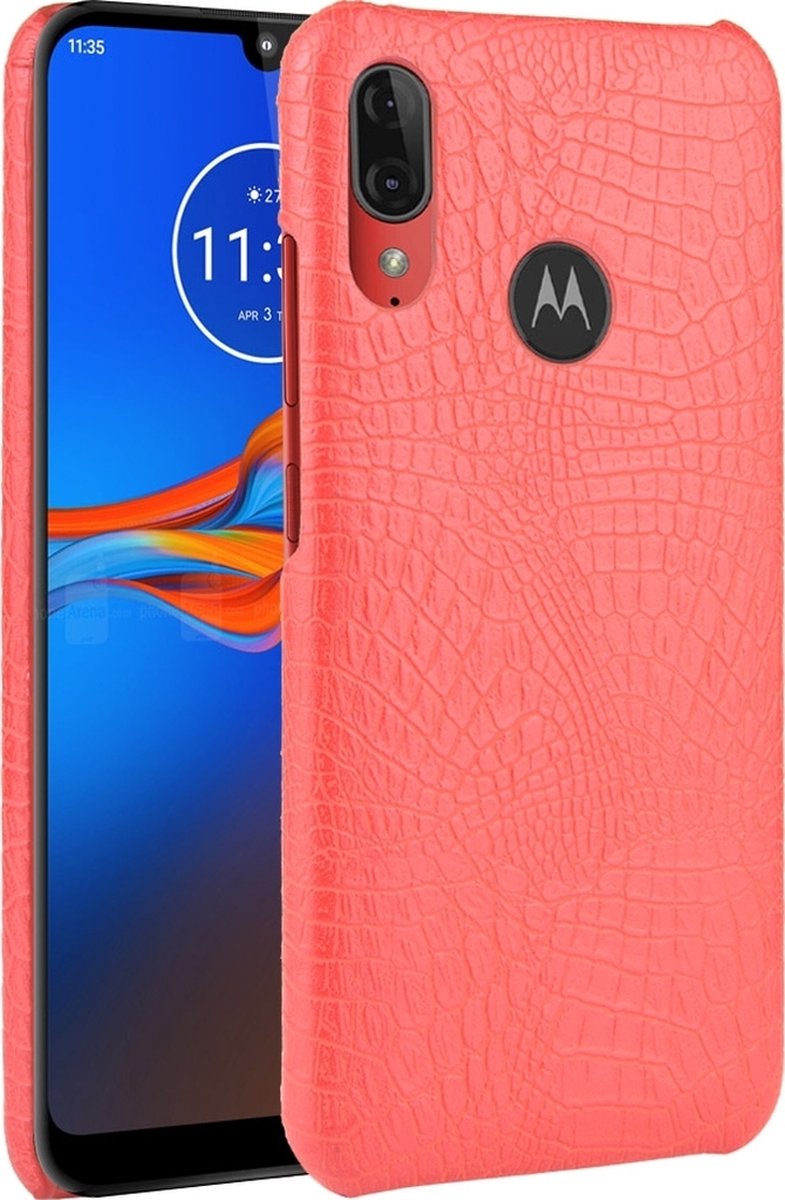 Mobigear Hoesje geschikt voor Motorola Moto E6 Plus Telefoonhoesje | Mobigear Croco Backcover | Moto E6 Plus Case | Back Cover - Rood