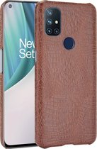 Mobigear Hoesje geschikt voor OnePlus Nord N10 5G Telefoonhoesje Hardcase | Mobigear Croco Backcover | Nord N10 5G Case | Back Cover - Bruin