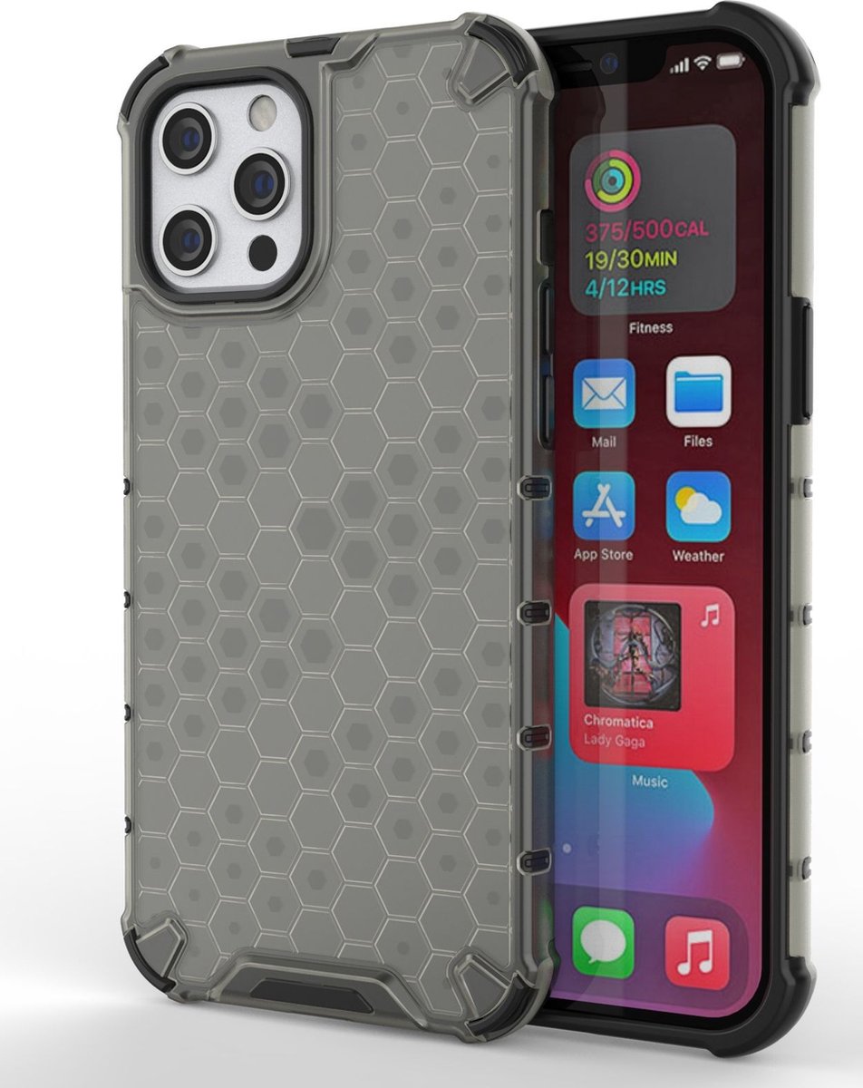Mobigear Hoesje geschikt voor Apple iPhone 13 Pro Telefoonhoesje Hardcase | Mobigear Honeycomb Backcover Shockproof | Schokbestendig iPhone 13 Pro Telefoonhoesje | Anti Shock Proof - Zwart