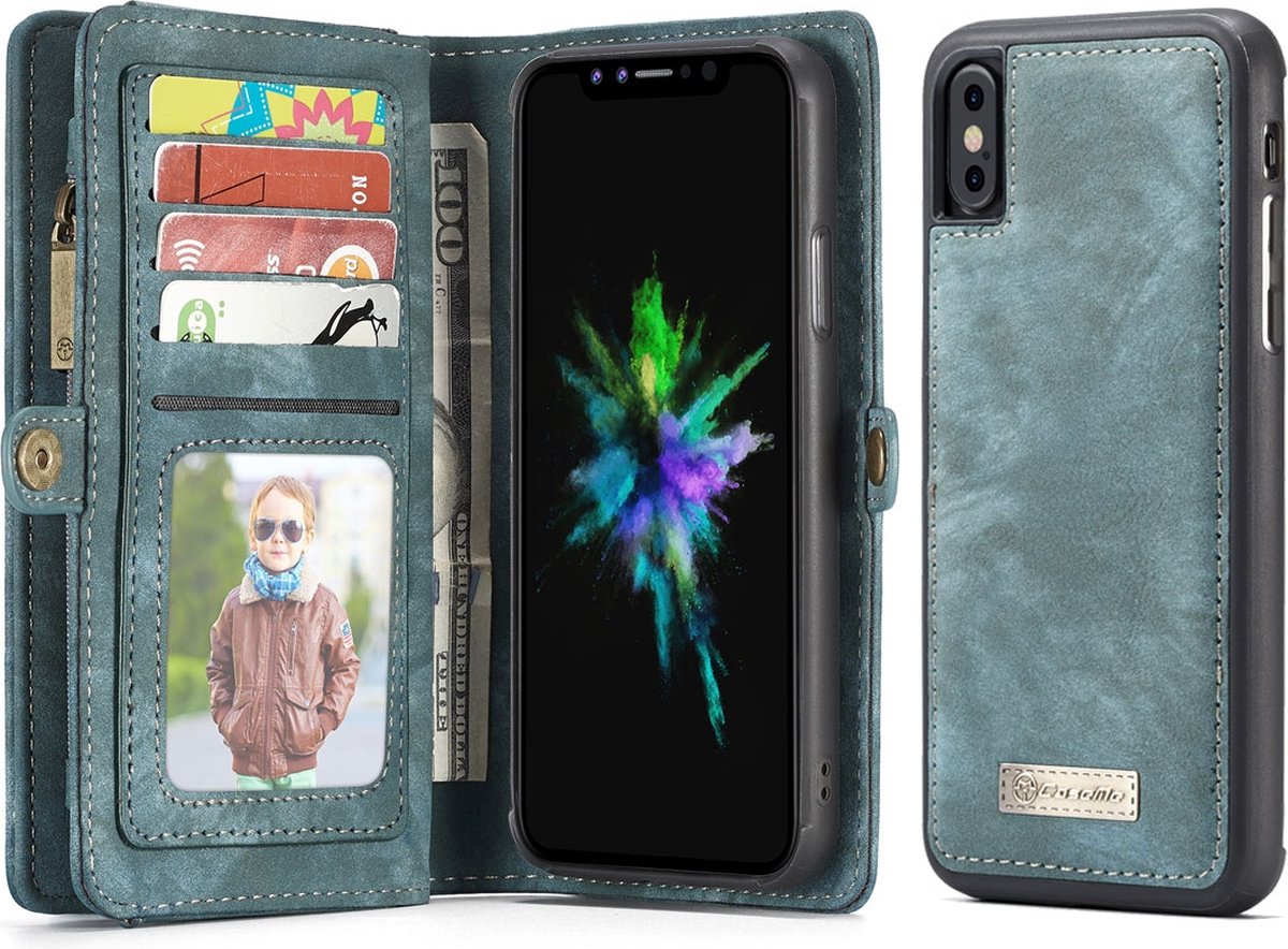 CaseMe Luxury Wallet Case Blauw iPhone X / Xs