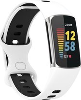 Mobigear Siliconen Watch bandje geschikt voor Fitbit Charge 5 Bandje Druksluiting | Mobigear Sport Dual - Zwart / Wit