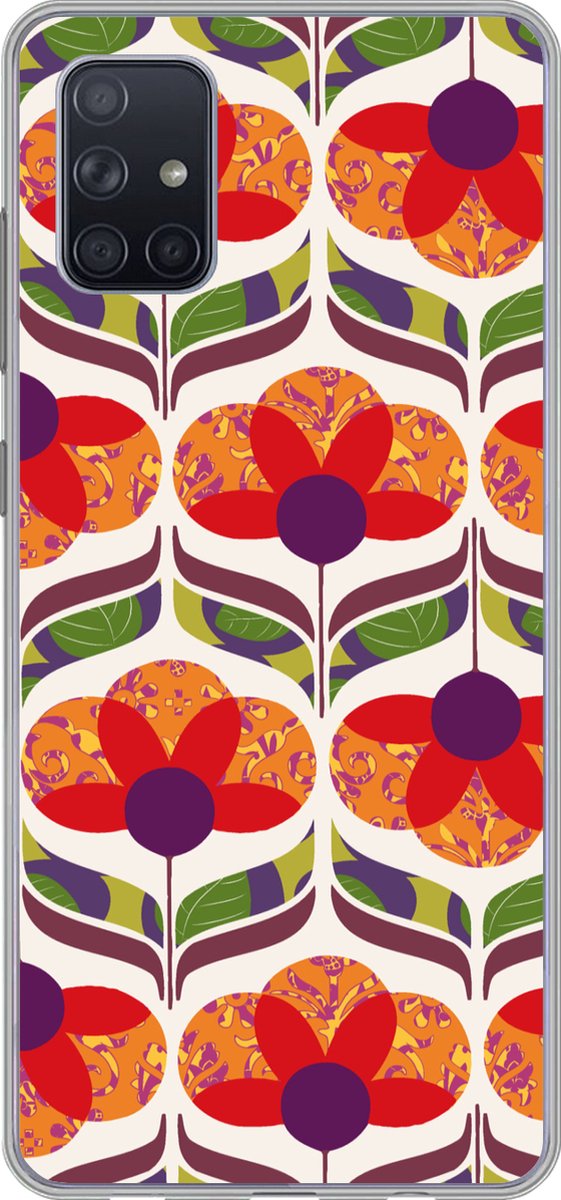 Telefoonhoesje Geschikt voor Samsung Galaxy A71 hoesje - Retro - Flower Power - Vintage - Kleuren - Siliconen Telefoonhoesje Telefoonhoesje