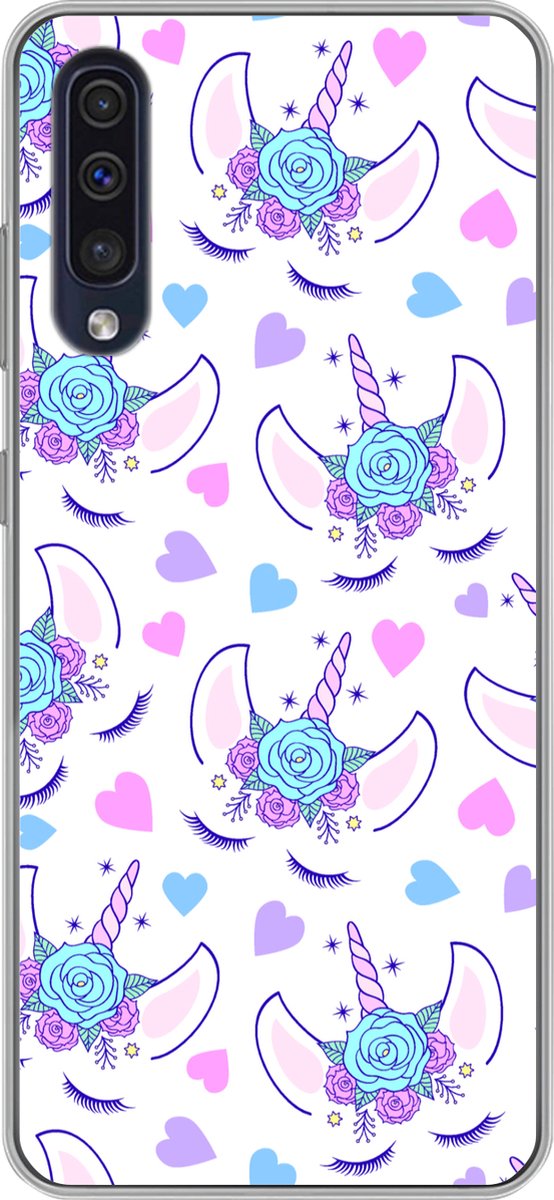Telefoonhoesje Geschikt voor Samsung Galaxy A30s hoesje - Meiden - Unicorn - Bloemen - Patronen - Girl - Kids - Kinderen - Siliconen Telefoonhoesje Telefoonhoesje