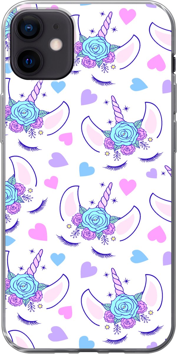Telefoonhoesje Geschikt voor iPhone 12 mini hoesje - Meiden - Unicorn - Bloemen - Patronen - Girl - Kids - Kinderen - Siliconen Telefoonhoesje Telefoonhoesje