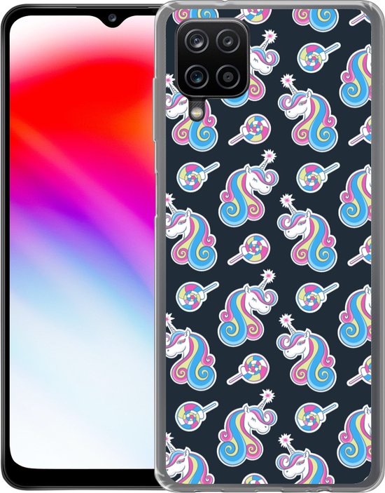 Coque Samsung Galaxy A12 - Fille - Unicorn - Bonbon Sucette - Motifs - Coque de téléphone en Siliconen -
