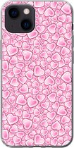 Geschikt voor iPhone 13 mini hoesje - Meiden - Hartjes - Roze - Patronen - Girl - Kindje - Kinderen - Siliconen Telefoonhoesje