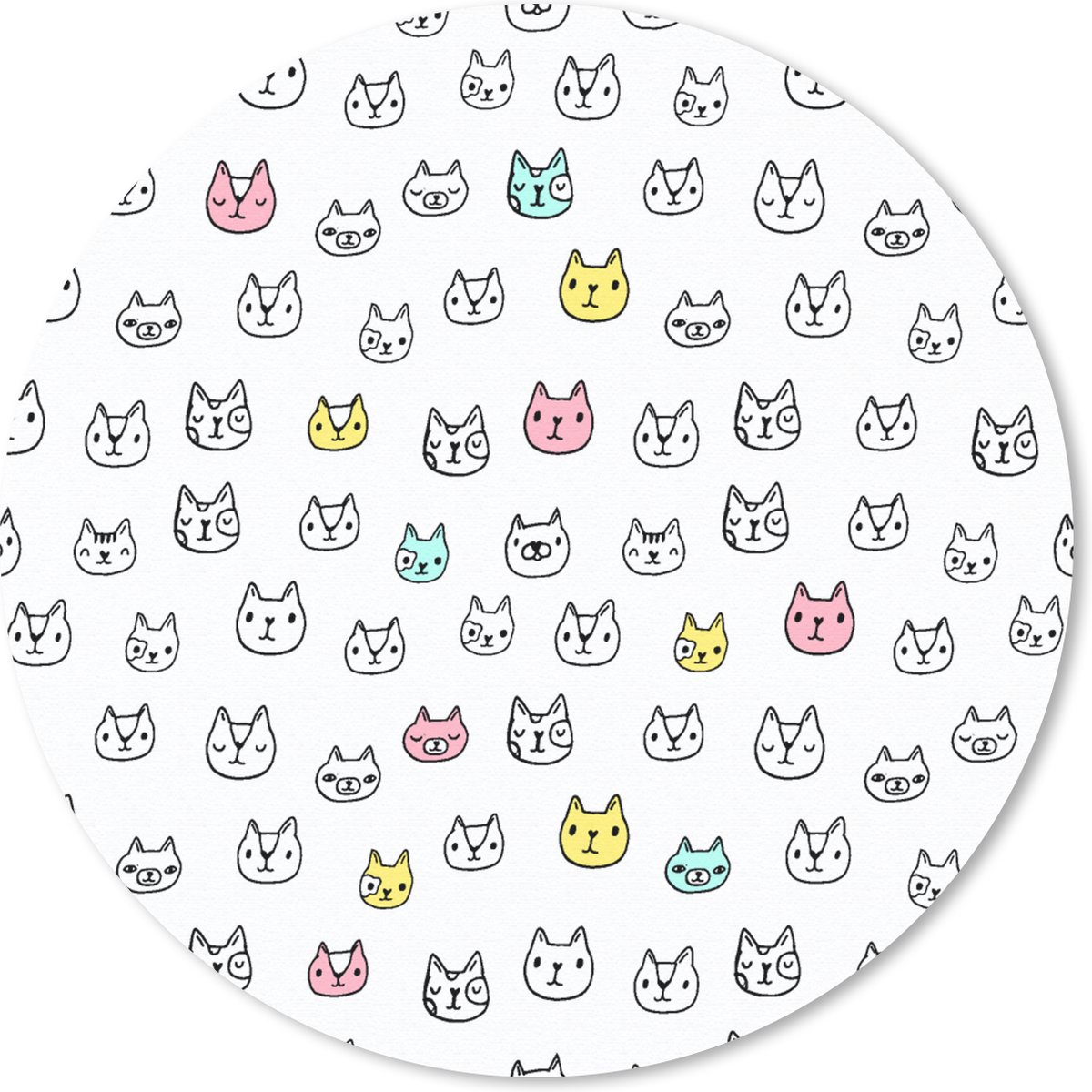 Muismat rond 40x40 cm - Mousepad Meisje - Kat - Huisdieren - Patronen - Girl - Kids - Kinderen - Ronde muismatten