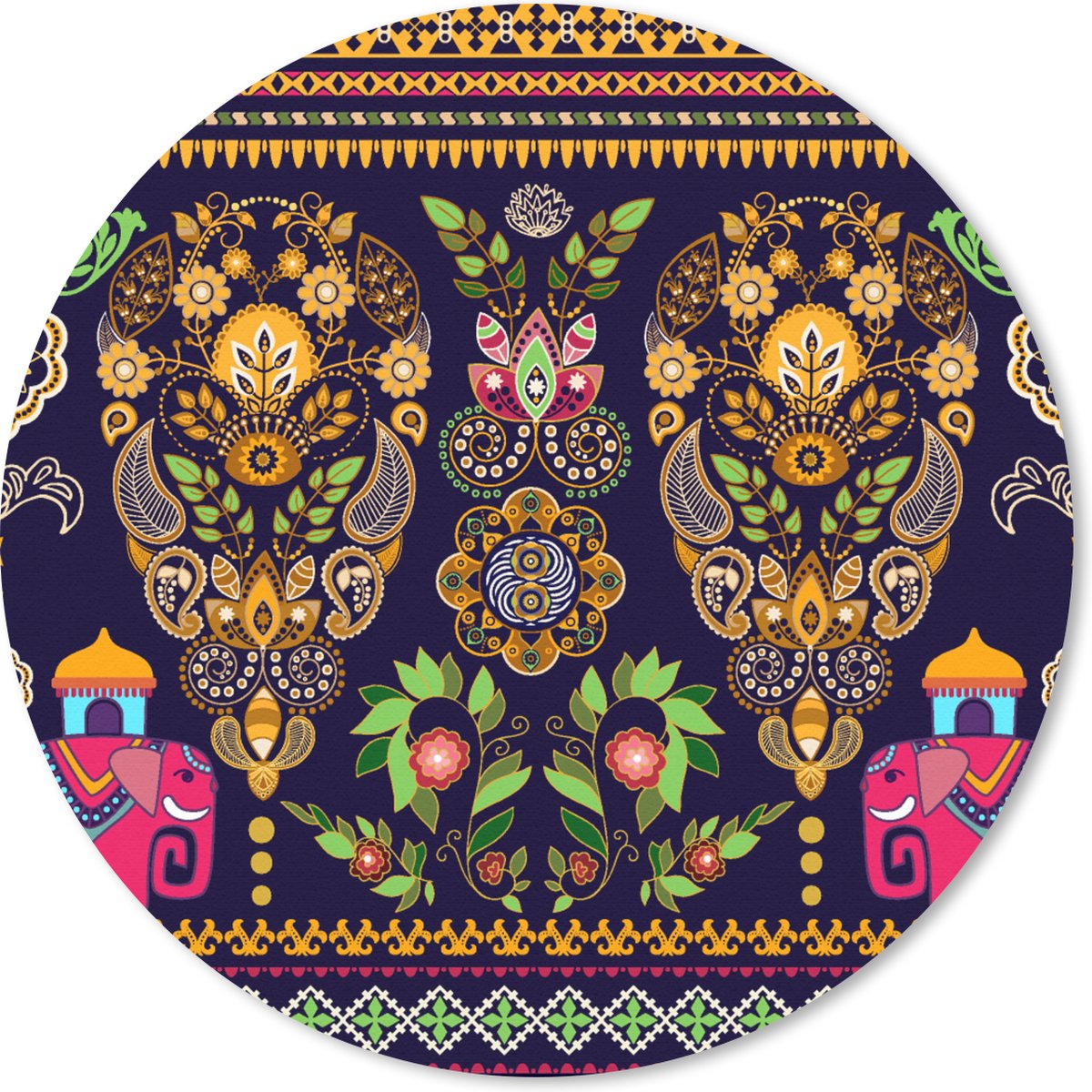 Muismat rond 30x30 cm - Mousepad Patronen - Olifant - Roze - Ronde muismatten