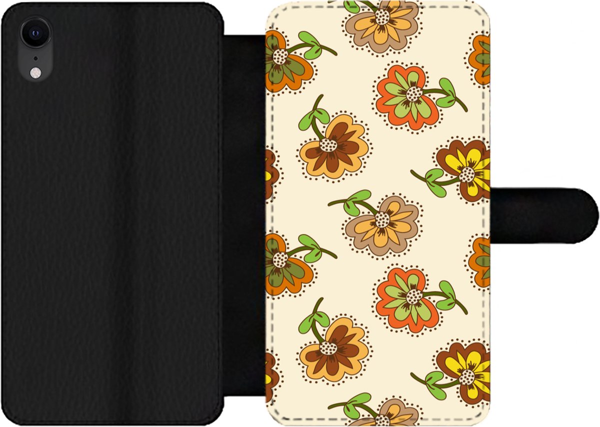 Telefoonhoesje Geschikt voor iPhone XR telefoonhoesje - Design - Bloemen - Retro - Vintage - Met vakjes - Wallet case met magneetsluiting