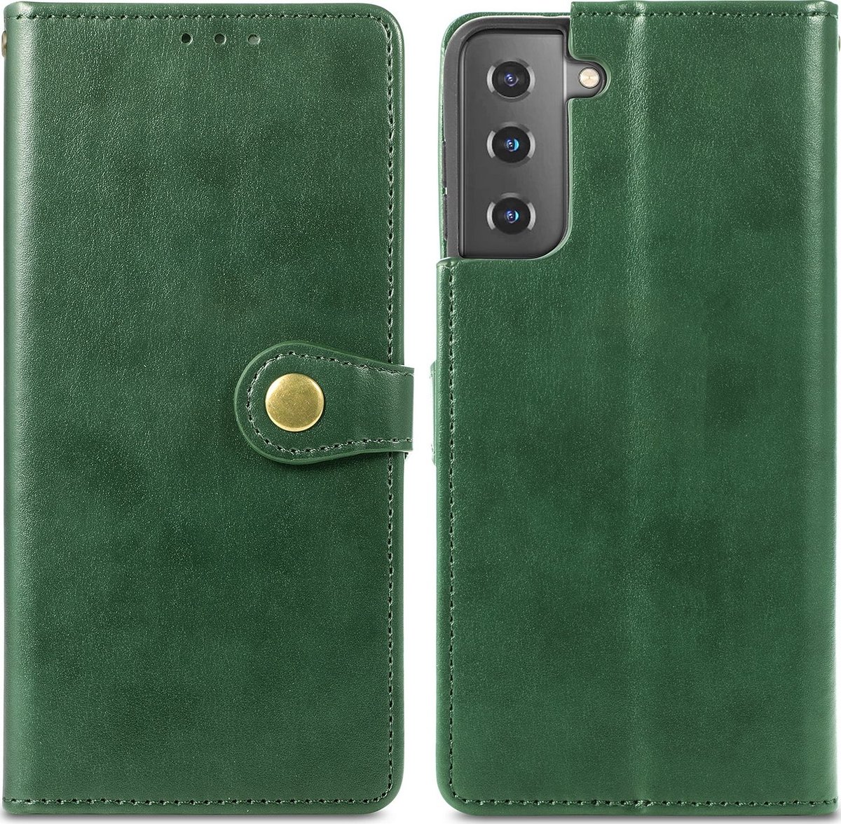 Mobigear Telefoonhoesje geschikt voor Samsung Galaxy S21 Plus Hoesje | Mobigear Snap Button Bookcase Portemonnee | Pasjeshouder voor 3 Pasjes | Telefoonhoesje voor Pinpas / OV Kaart / Rijbewijs - Groen