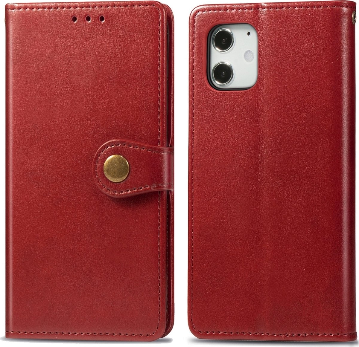 Mobigear Telefoonhoesje geschikt voor Apple iPhone 12 Hoesje | Mobigear Snap Button Bookcase Portemonnee | Pasjeshouder voor 3 Pasjes | Telefoonhoesje voor Pinpas / OV Kaart / Rijbewijs - Rood