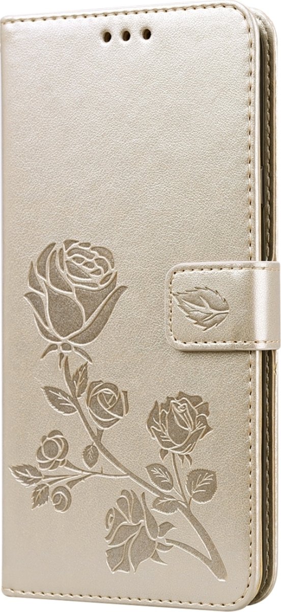 Mobigear Telefoonhoesje geschikt voor Samsung Galaxy A20s Hoesje | Mobigear Roses Bookcase Portemonnee | Pasjeshouder voor 2 Pasjes | Telefoonhoesje voor Pinpas / OV Kaart / Rijbewijs - Goud