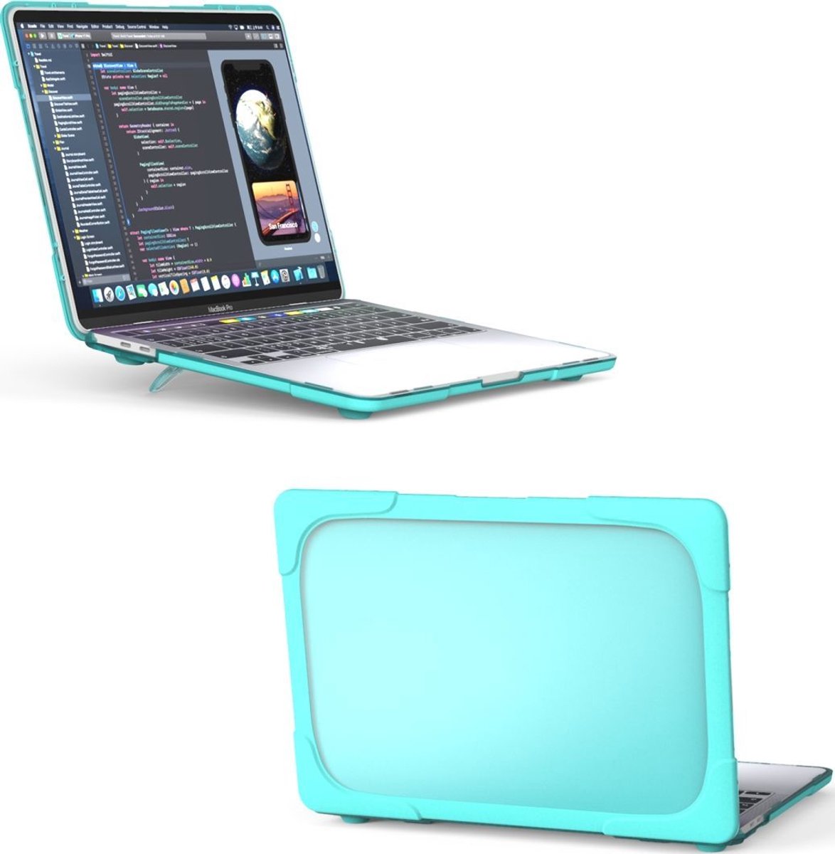 Mobigear Laptophoes geschikt voor Apple MacBook Pro 13 Inch (2016-2023) Hoes Hardshell Laptopcover MacBook Case | Mobigear Shockproof - Turquoise - Model A1706 / A1708 / A1989 / A2159 / A2289 / A2251 / A2338