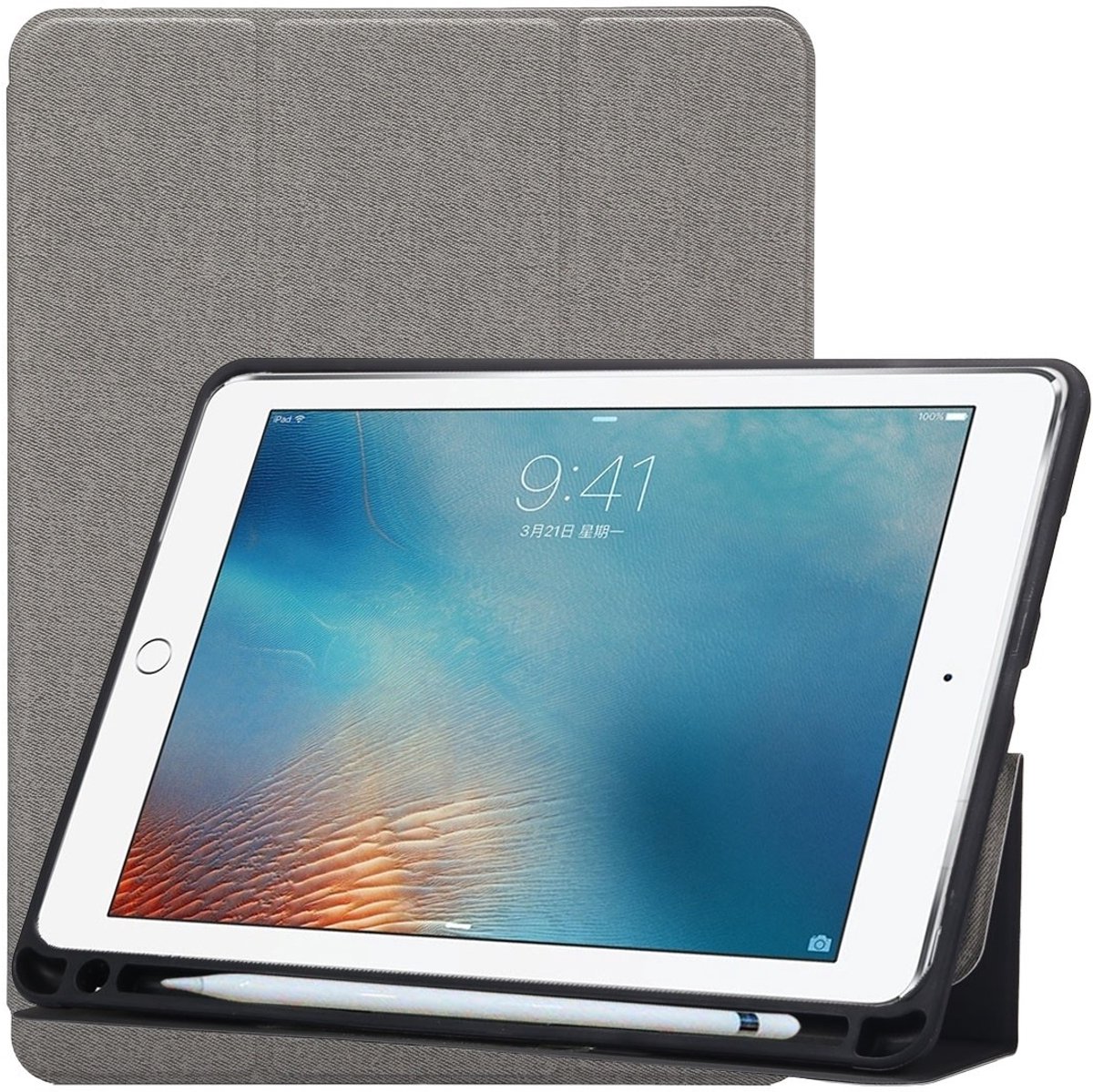 Mobigear Tablethoes geschikt voor Apple iPad Pro 10.5 Inch (2017) Hoes | Mobigear Tri-Fold Gel Bookcase + Stylus Houder - Grijs