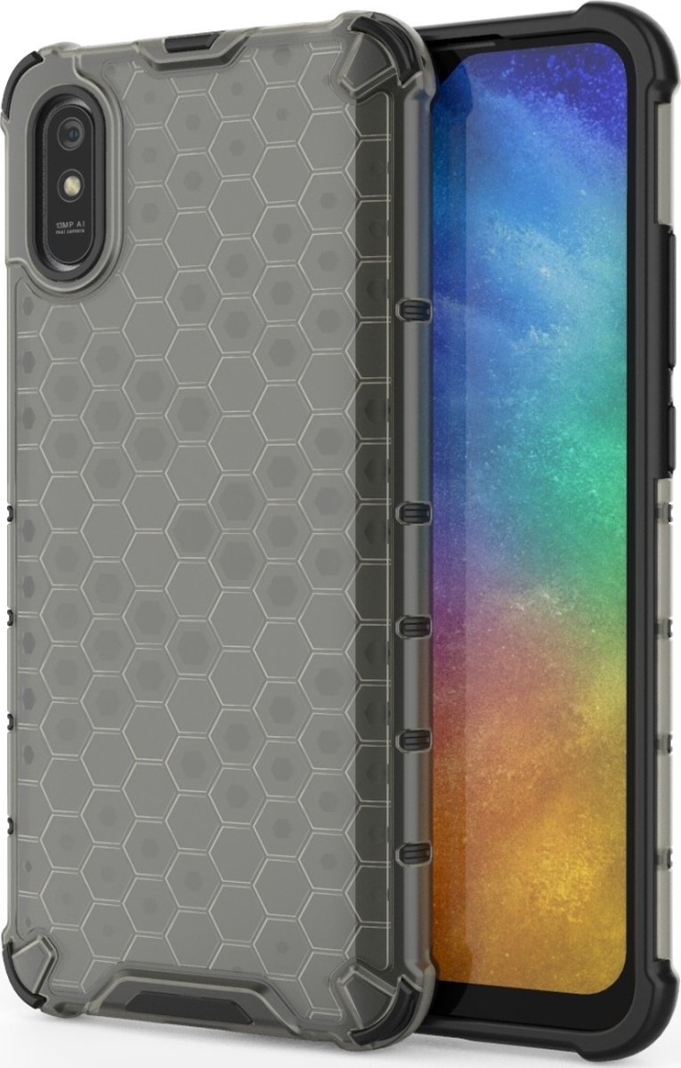 Mobigear Hoesje geschikt voor Xiaomi Redmi 9A Telefoonhoesje Hardcase | Mobigear Honeycomb Backcover Shockproof | Schokbestendig Redmi 9A Telefoonhoesje | Anti Shock Proof - Grijs