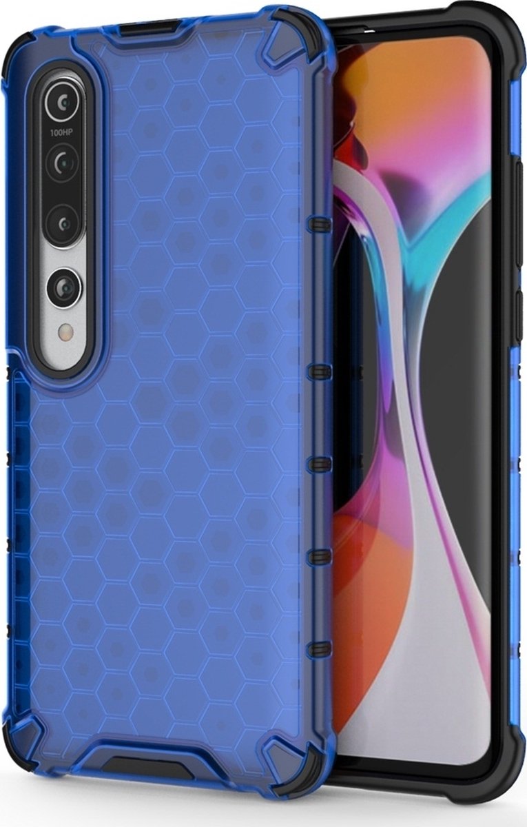 Mobigear Hoesje geschikt voor Xiaomi Mi 10 Telefoonhoesje Hardcase | Mobigear Honeycomb Backcover Shockproof | Schokbestendig Mi 10 Telefoonhoesje | Anti Shock Proof - Blauw
