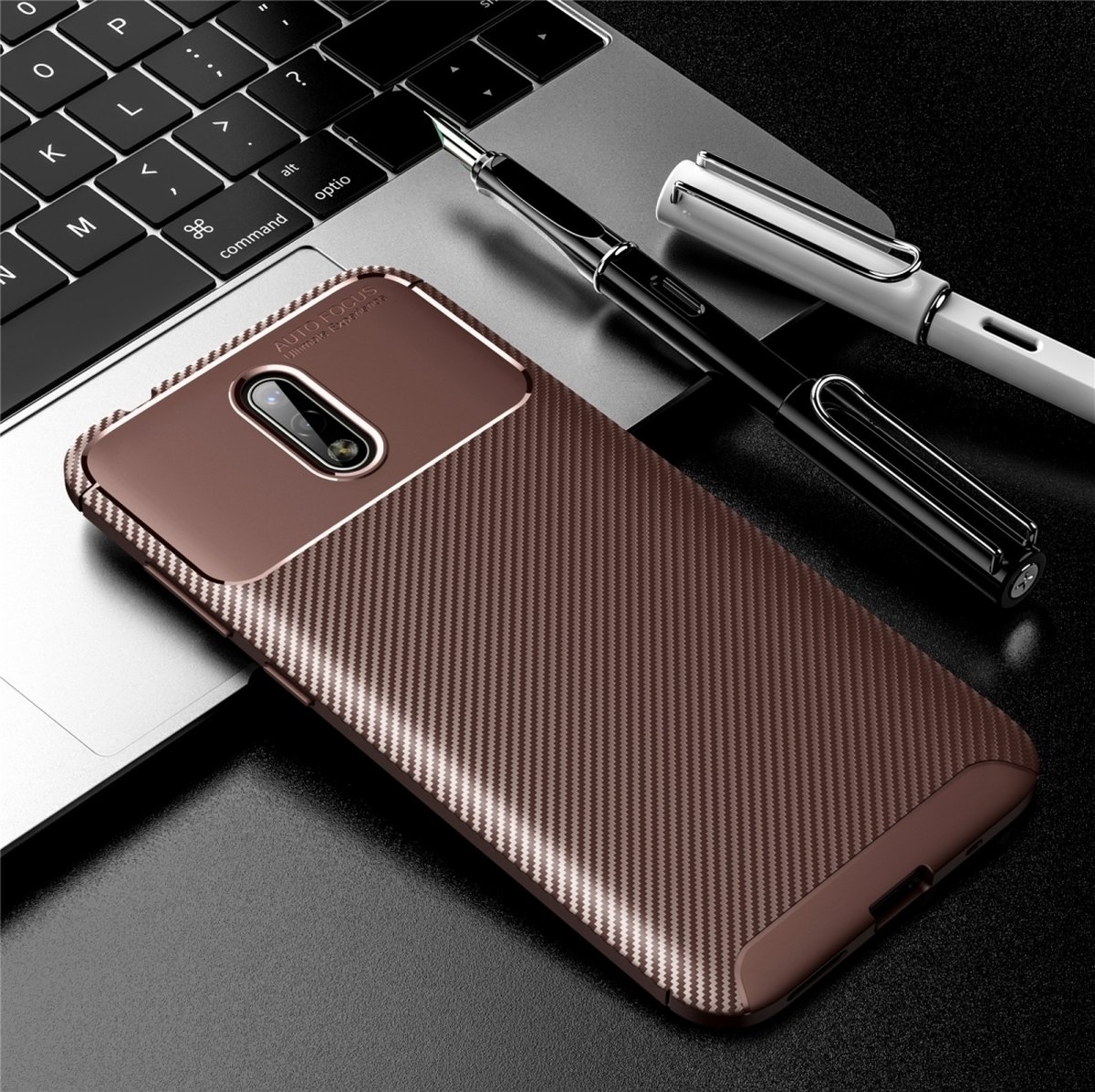 Mobigear Hoesje geschikt voor Nokia 2.3 Telefoonhoesje Flexibel TPU | Mobigear Racing Backcover | 2.3 Case | Back Cover - Bruin