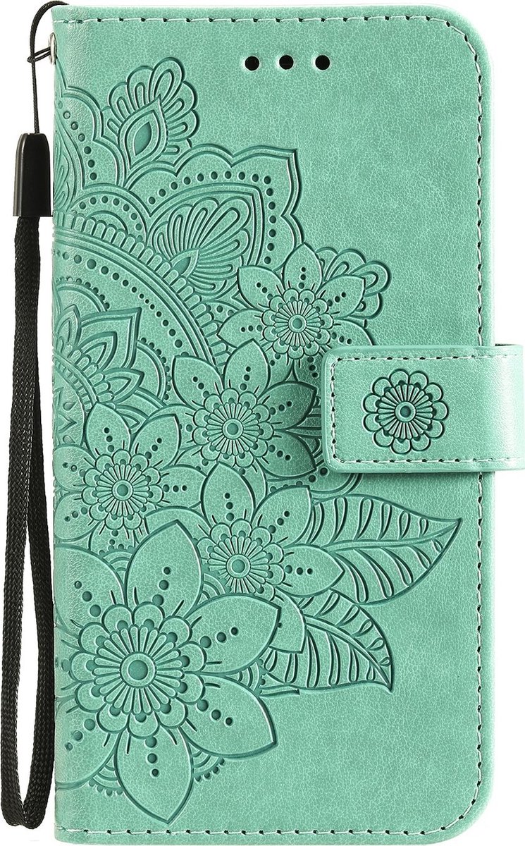 Mobigear Telefoonhoesje geschikt voor Google Pixel 6 Hoesje | Mobigear Flowers Bookcase Portemonnee | Pasjeshouder voor 3 Pasjes | Telefoonhoesje voor Pinpas / OV Kaart / Rijbewijs - Groen