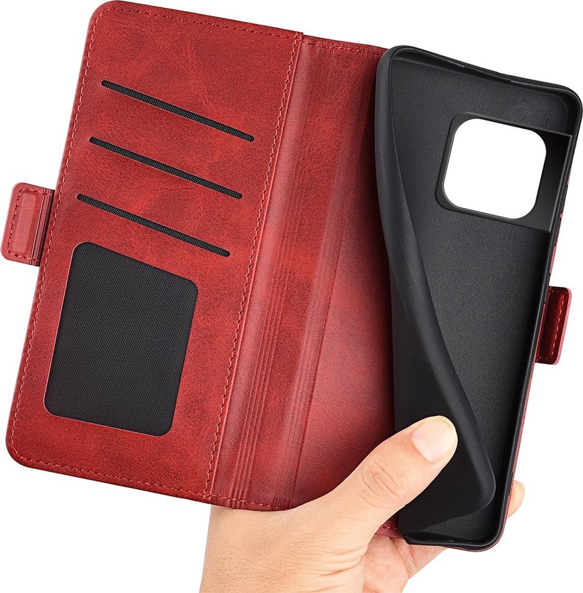 Mobigear Telefoonhoesje geschikt voor OnePlus 10 Pro Hoesje | Mobigear Slim Magnet Bookcase Portemonnee | Pasjeshouder voor 3 Pasjes | Telefoonhoesje voor Pinpas / OV Kaart / Rijbewijs - Rood