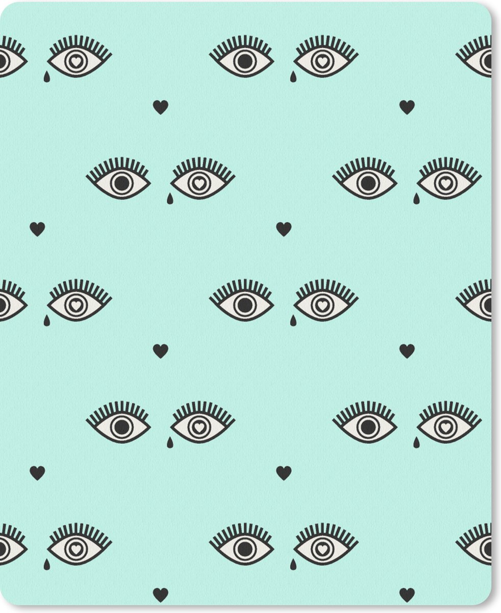 Muismat - Mousepad - Meisjes - Ogen - Hartjes - Patronen - Girl - Kids - Kinderen - 19x23 cm - Muismatten