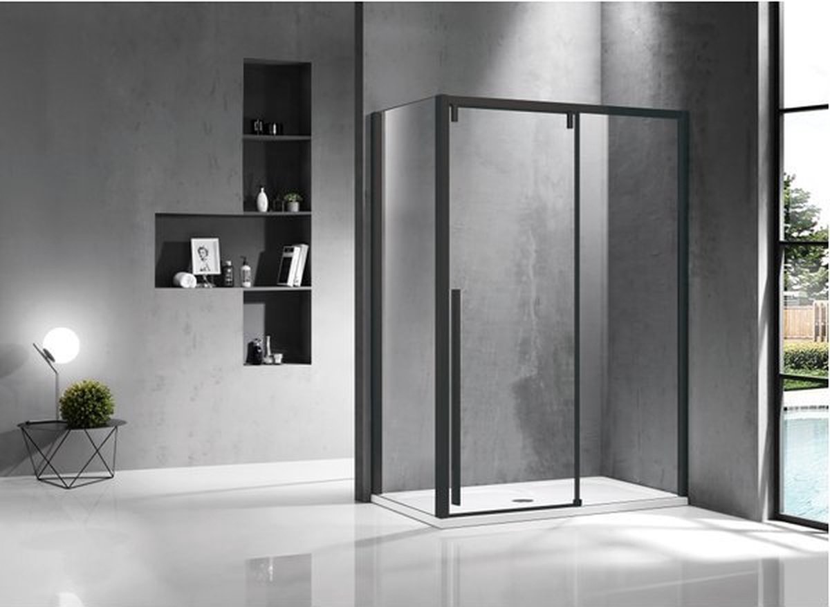 Saniclass Neptune douchecabine 150x100cm met schuifdeur 8mm veiligheidsglas met anti kalk zwart mat