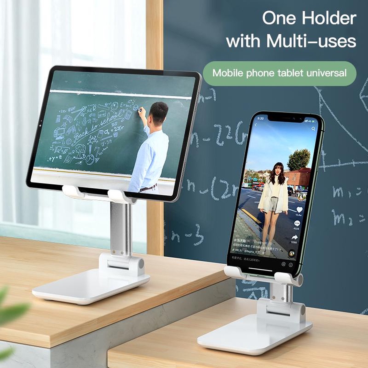Universele Desktop Tablet Houder Tafel LB-504 Opvouwbaar Ondersteuning Bureau Standaard Mobiele Telefoon Houder Stand voor IPhone Xiaomi Samsung - Wit