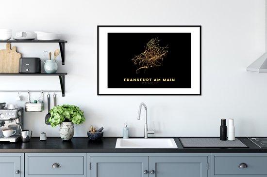 Cadre photo avec affiche - Carte - Or - Francfort - Plan de la ville - Carte - 90x60 cm - Cadre pour affiche