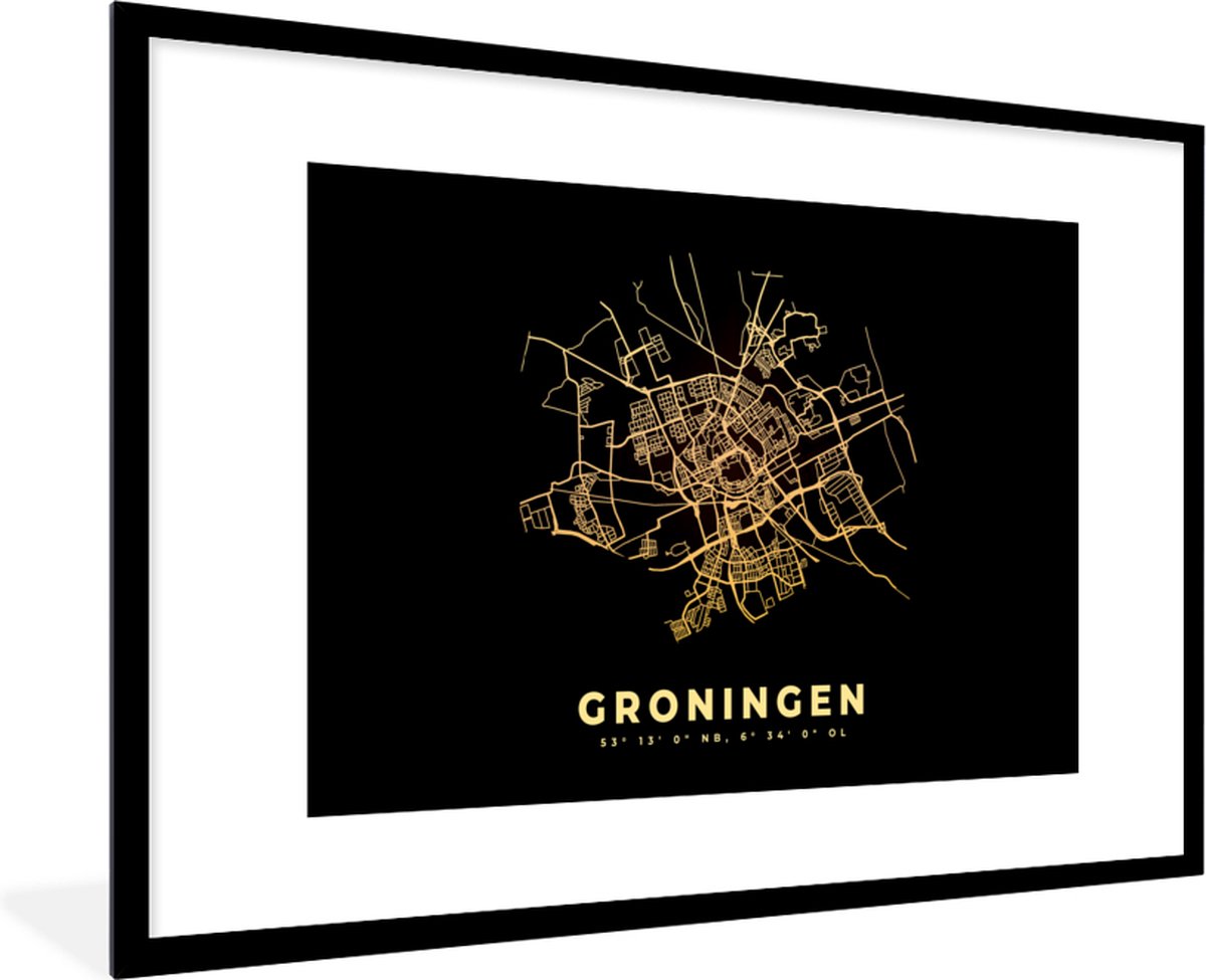 Fotolijst incl. Poster Groningen Stadskaart Kaart Plattegrond
