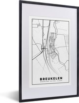Fotolijst incl. Poster Zwart Wit- Breukelen - Plattegrond - Zwart Wit - Kaart - Nederland - Stadskaart - 40x60 cm - Posterlijst