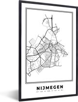 Fotolijst incl. Poster Zwart Wit- Nederland – Nijmegen – Stadskaart – Kaart – Zwart Wit – Plattegrond - 40x60 cm - Posterlijst