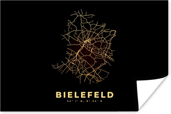 Poster Bielefeld - Goud - Kaart - Plattegrond - Stadskaart - 90x60 cm