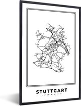 Fotolijst incl. Poster Zwart Wit- Zwart Wit – Duitsland – Plattegrond – Stadskaart – Kaart – Stuttgart - 20x30 cm - Posterlijst