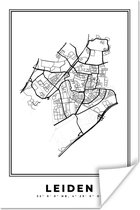 Poster Carte – Leiden – Zwart Wit – Plan de Ville - Carte - Pays- Nederland - 60x90 cm