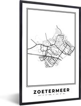 Fotolijst incl. Poster Zwart Wit- Stadskaart – Zwart Wit - Kaart – Zoetermeer – Nederland – Plattegrond - 40x60 cm - Posterlijst