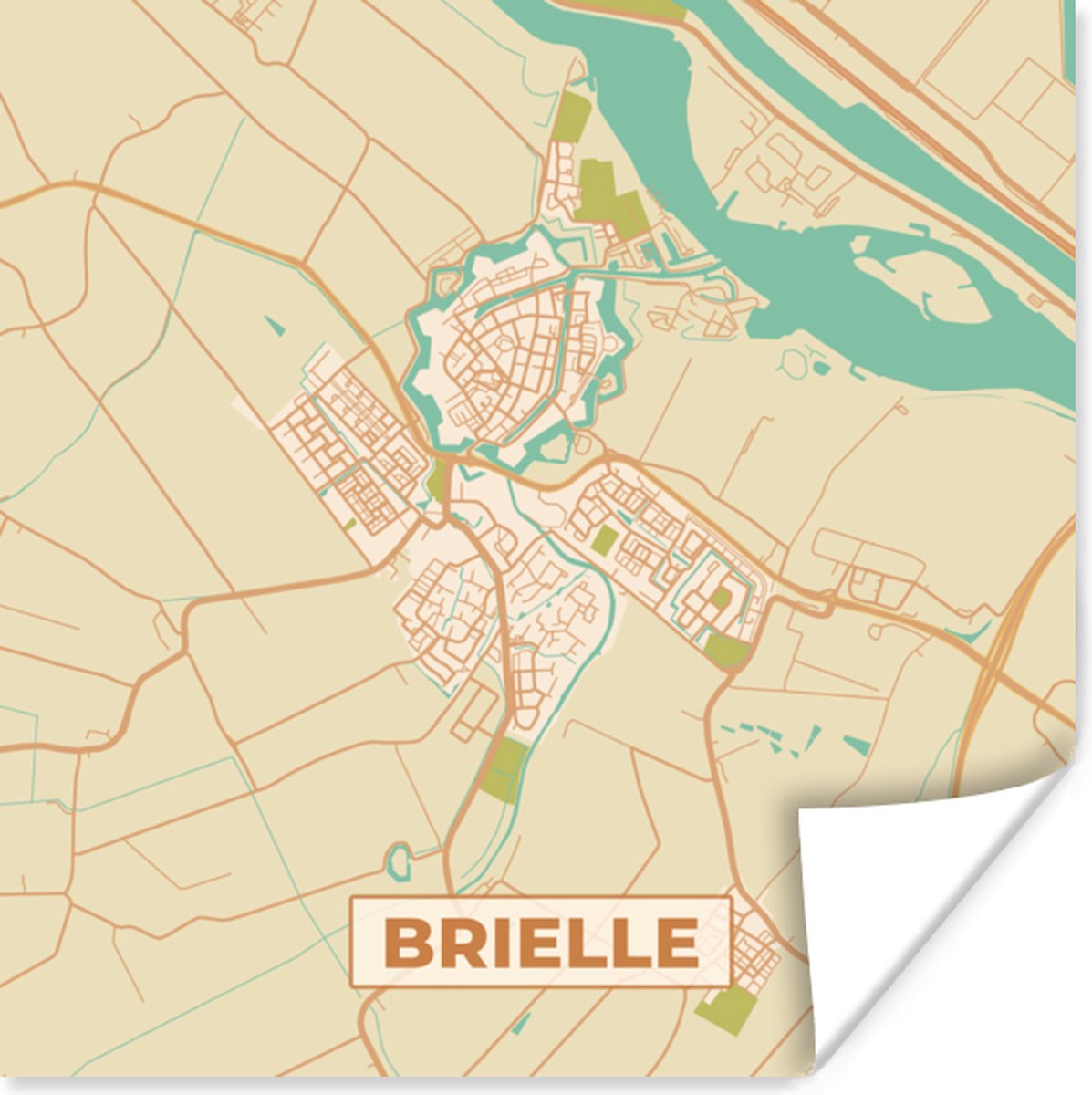 Poster Brielle - Kaart - Stadskaart - Plattegrond - Nederland - 50x50 ...