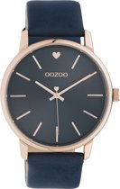 OOZOO Timepieces - Rosé gouden horloge met blauwe leren band - C10929 - Ø40