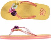 teenslippers glitter meisjes geel/roze maat 29-30