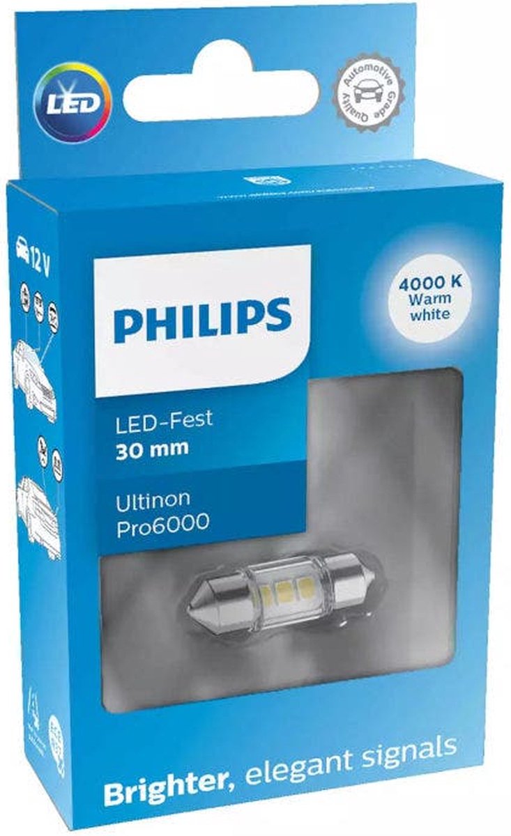 Philips Ultinon Pro6000 C5W 30mm 4000k enkele lamp 11860WU60X1