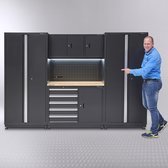 Datona® Werkbank 120 cm met gereedschapskast en twee werkplaatskasten - Mat Zwart