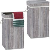 Relaxdays 2x wasmand bamboe - wasbox opvouwbaar - 70L - vierkant - 63x36x36 cm - grijs