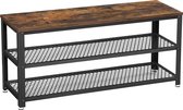 naqsh store Schoenbank, schoenenrek met 2 planken, schoenenplanner, 100 x 30 x 45 cm, voor entree, hal, woonkamer, metalen frame, industrieel ontwerp, vintage bruin-zwart LBS078B01