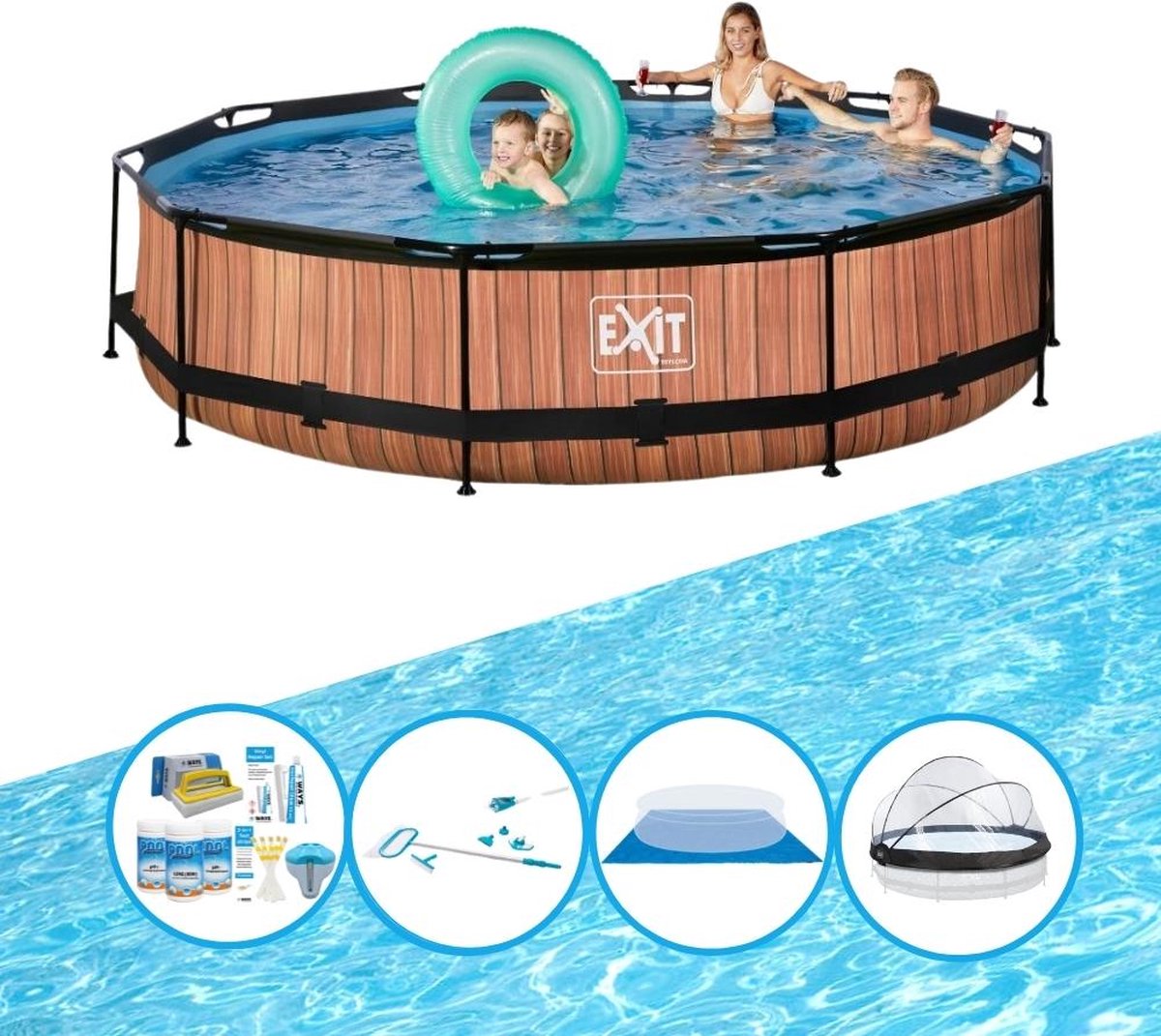 EXIT Zwembad Timber Style - ø360x76 cm - Frame Pool - Compleet zwembadpakket