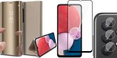 Samsung Galaxy A13 4G Hoesje - Book Case Spiegel Wallet Cover Hoes Goud - Full Tempered Glass Screenprotector - Camera Lens Protector