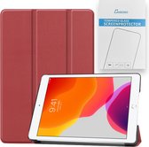 Case2go - Tablet hoes & Screenprotector geschikt voor iPad 2021 / 2020 / 2019 - 10.2 Inch - Auto Wake/Sleep functie - Donker Rood